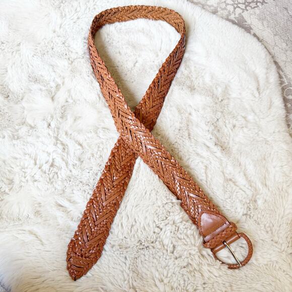 Vintage Calvin Klein Brown Braided Woven Thick Leather Belt Size Large Boho - Picture 1 of 7